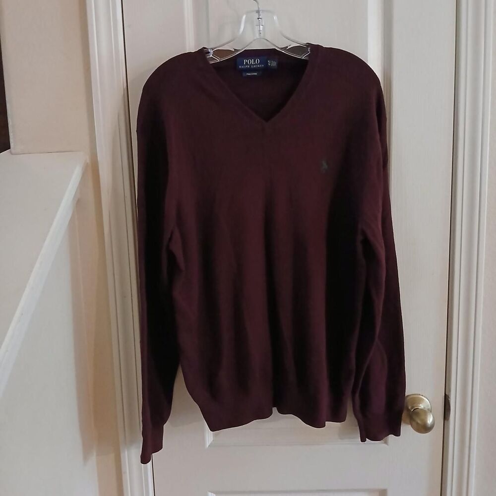 Y2K Vintage Polo Ralph Lauren Burgundy V-Neck Pima Cotton Sweater XL Preppy